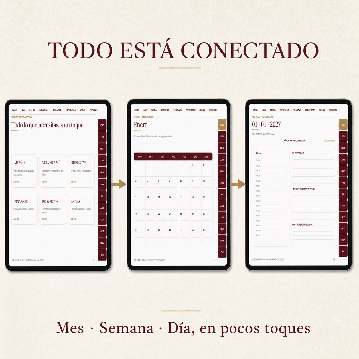 Esquema de la agenda digital: del mes a la semana y al día en pocos toques