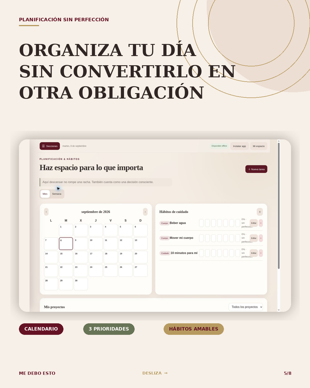 Organiza tu día sin convertirlo en otra obligación: calendario mensual y hábitos de cuidado